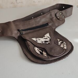 Brown Leather Hip Belt Bag with Animal Print